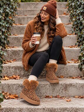 BAMBOO Cozette-03 Cheetah Faux Fur Platform Short Boots Size 8.5